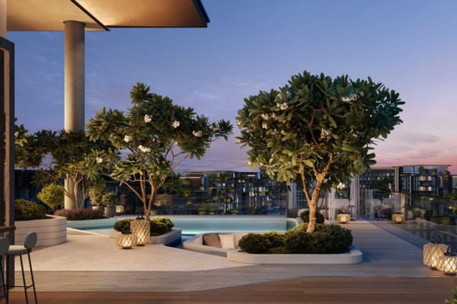 Piscine style plage au cœur du projet City Walk Crestlane 1