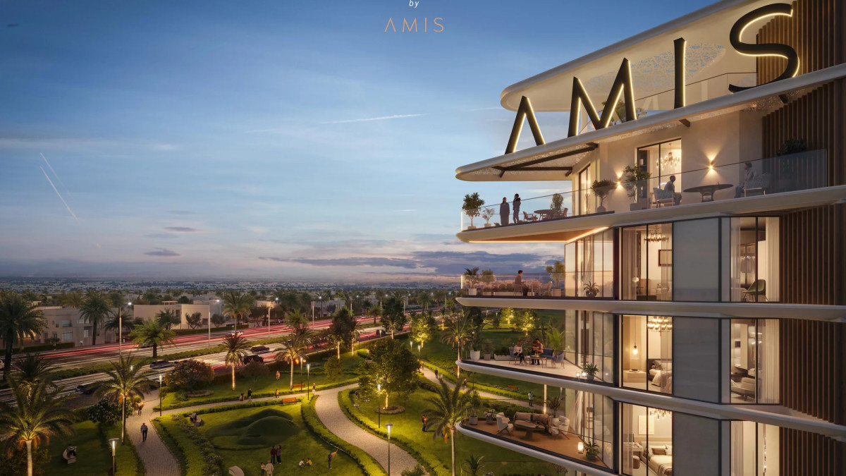 Façade et balcons de Woodland Terraces by AMIS au coucher du soleil