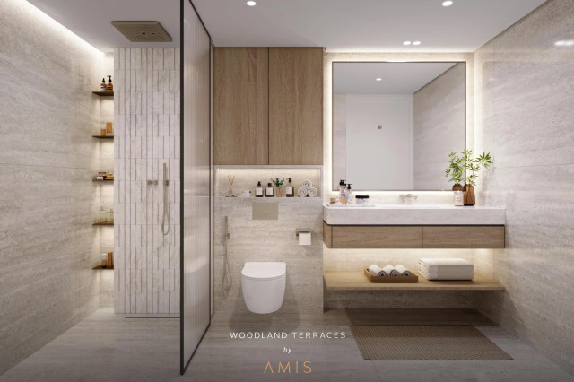 Salle de bain contemporaine de Woodland Terraces by AMIS