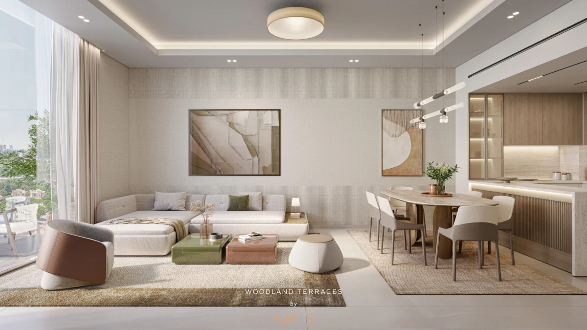 Salon contemporain d’un appartement à Woodland Terraces