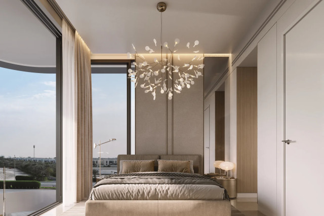 Chambre lumineuse avec baie vitrée à Woodland Crest, Dubaï