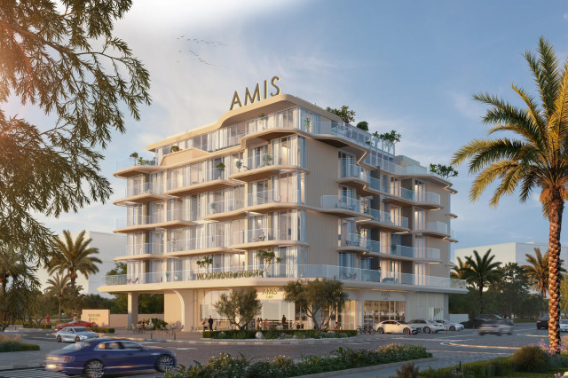 Façade de Woodland Crest by AMIS au coucher du soleil