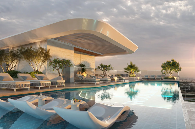 Infinity pool sur le rooftop de Woodland Crest à Dubaï