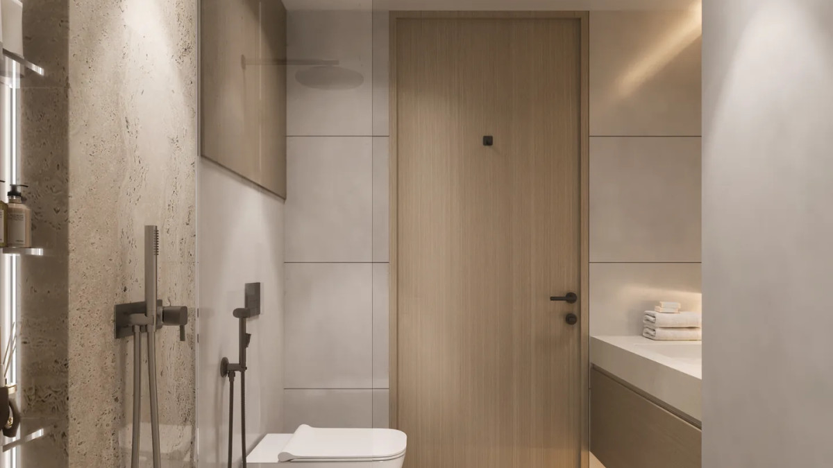 Salle de bain avec douche italienne à Woodland Crest