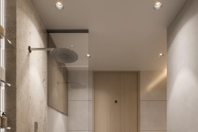 Salle de bain avec douche italienne à Woodland Crest