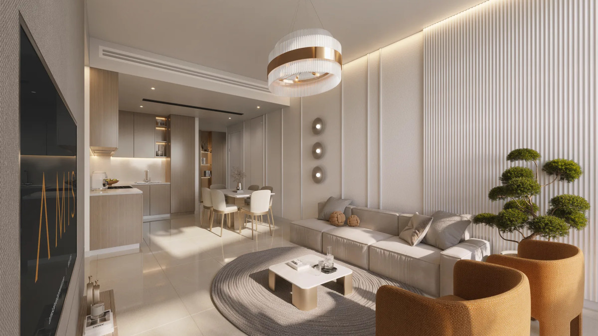 Séjour lumineux d’un appartement Woodland Crest à Dubaï