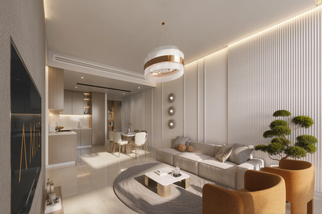 Séjour lumineux d’un appartement Woodland Crest à Dubaï